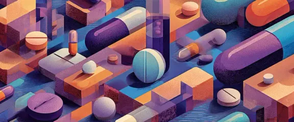 Illustratie van kleurrijke pillen en capsules